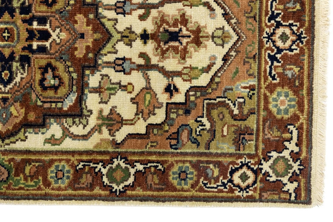 Cream Geometric 3X10 Heriz Serapi Oriental Runner Rug - 13