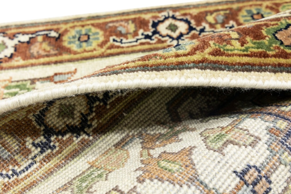 Cream Geometric 3X10 Heriz Serapi Oriental Runner Rug - 15