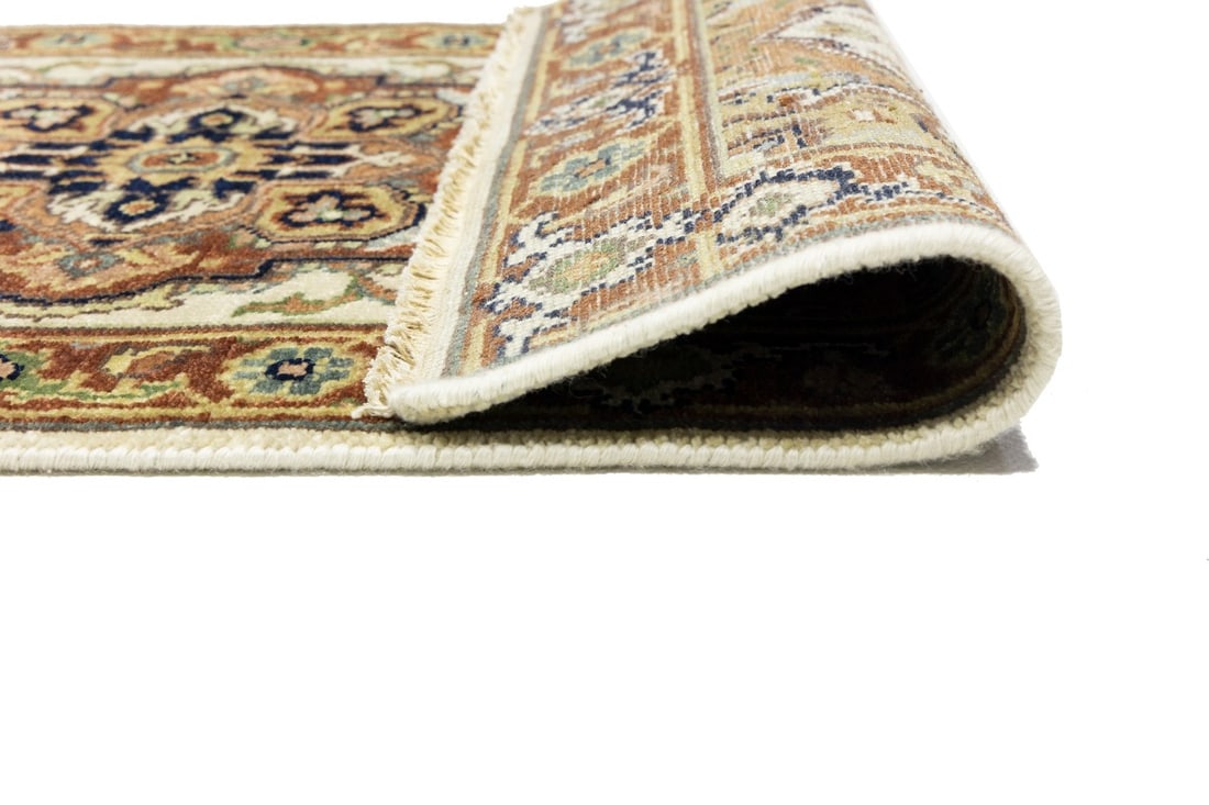 Cream Geometric 3X10 Heriz Serapi Oriental Runner Rug - 16