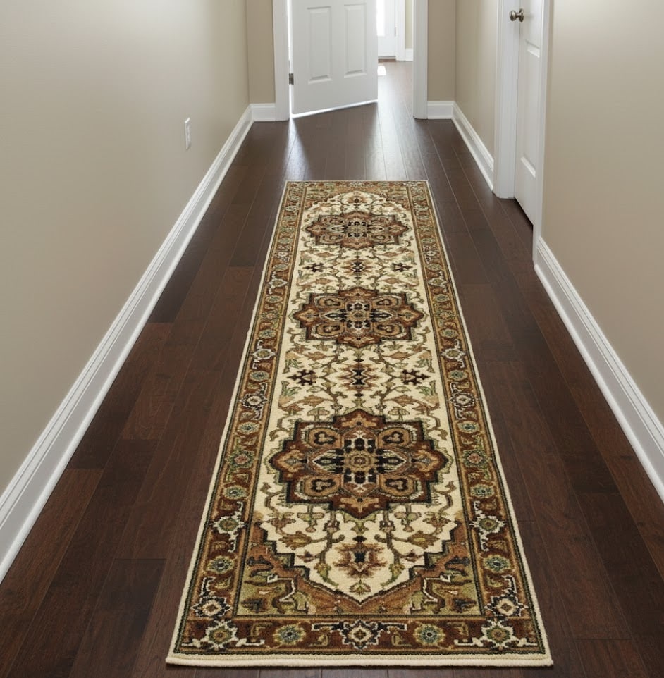 Cream Geometric 3X10 Heriz Serapi Oriental Runner Rug - 2