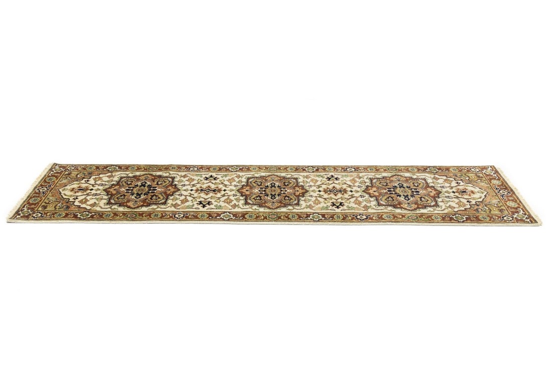 Cream Geometric 3X10 Heriz Serapi Oriental Runner Rug - 7