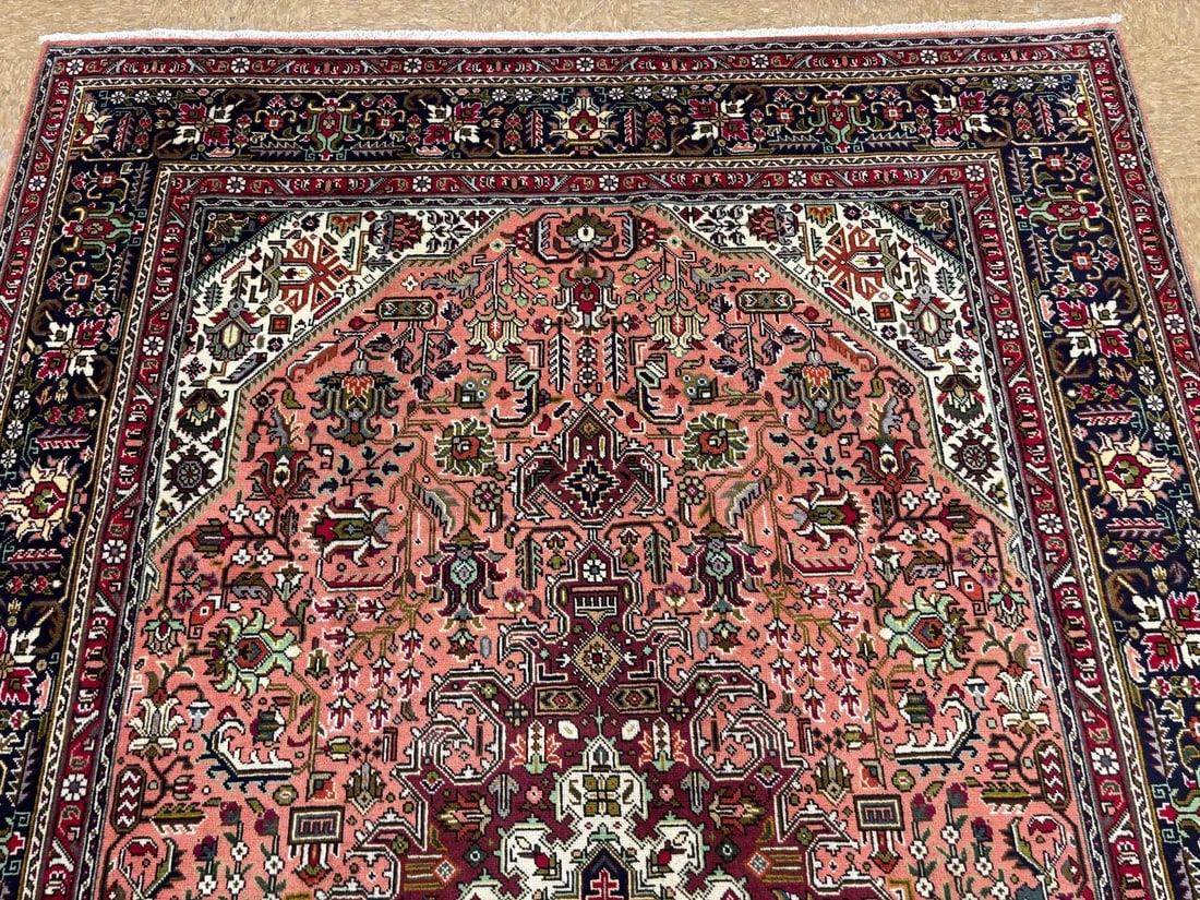 Hand Knotted Persian Tabriz Rose Oriental Area Rug 6'8" x 9'11" - 4