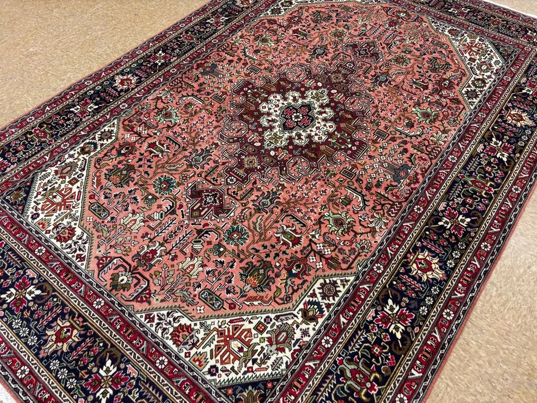 Hand Knotted Persian Tabriz Rose Oriental Area Rug 6'8" x 9'11" - 7