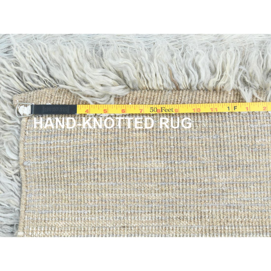 Blueish Gray, Shag Flokati Greek Style, Natural Wool Hand Knotted Rug - 12