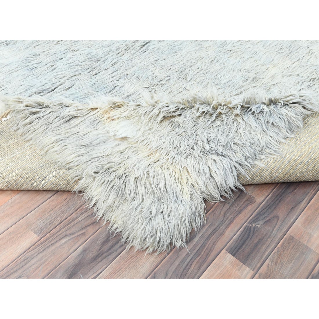 Blueish Gray, Shag Flokati Greek Style, Natural Wool Hand Knotted Rug - 7
