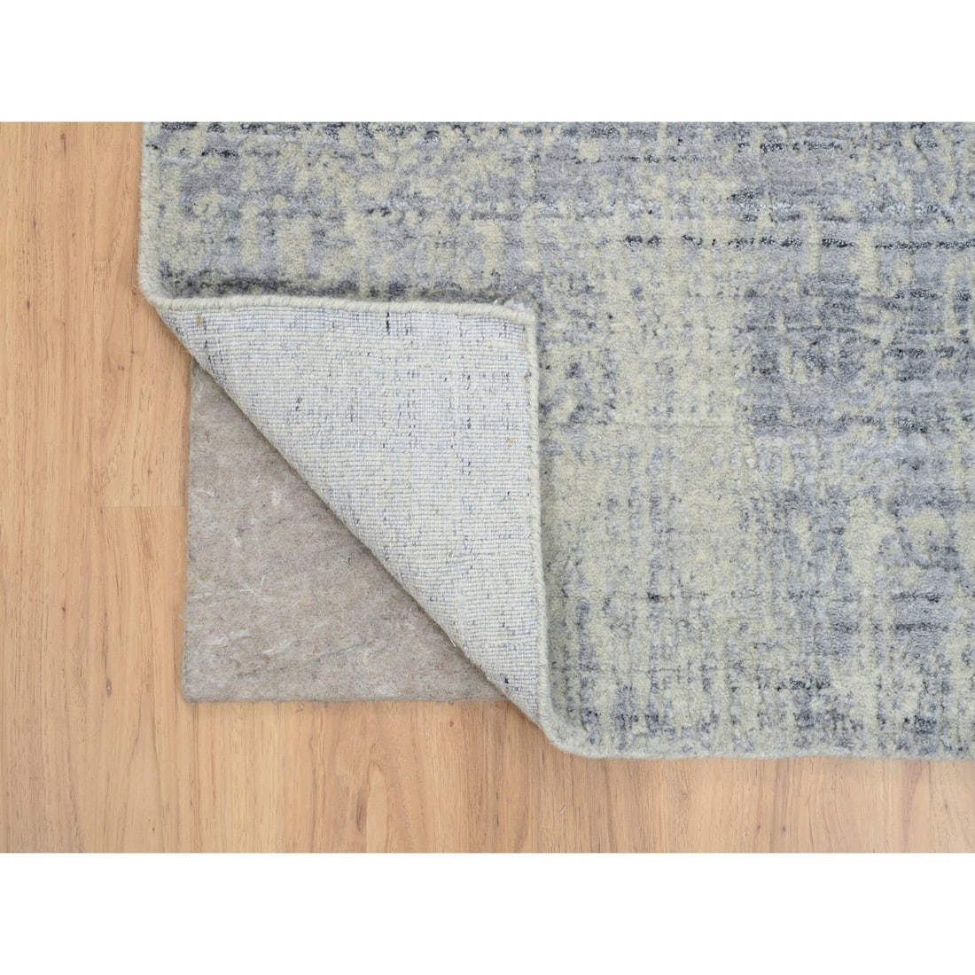Gray, Jacquard Hand Loomed, Wool and Plant Based Silk, Runner Rug - 3