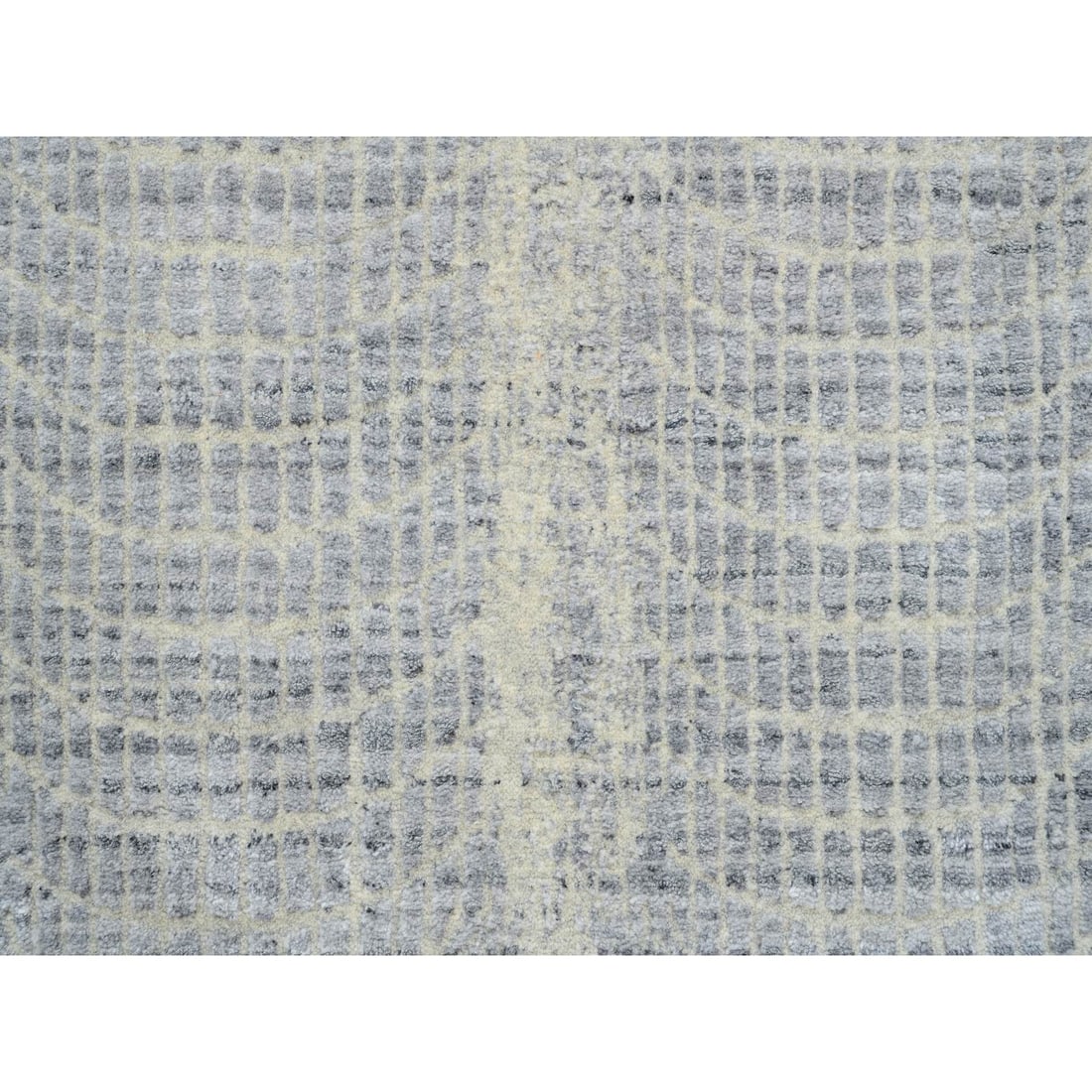 Gray, Jacquard Hand Loomed, Wool and Plant Based Silk, Runner Rug - 5