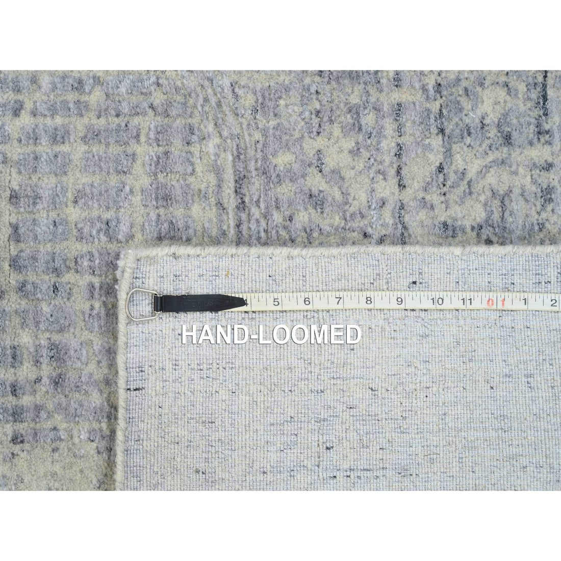 Gray, Jacquard Hand Loomed, Wool and Plant Based Silk, Runner Rug - 8