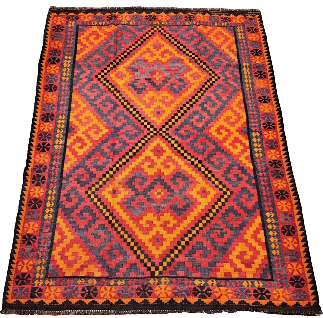 Hand-Knotted Maymana Kilim Tribal Flatweave Wool Oriental Rug 6'8" x 10'1" - 2