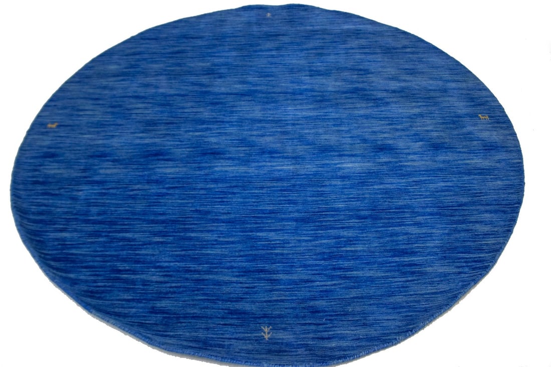 Solid Blue 6X6 Oriental Modern Round Rug - 10
