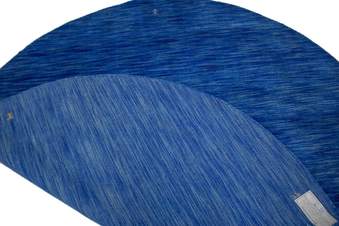 Solid Blue 6X6 Oriental Modern Round Rug - 11
