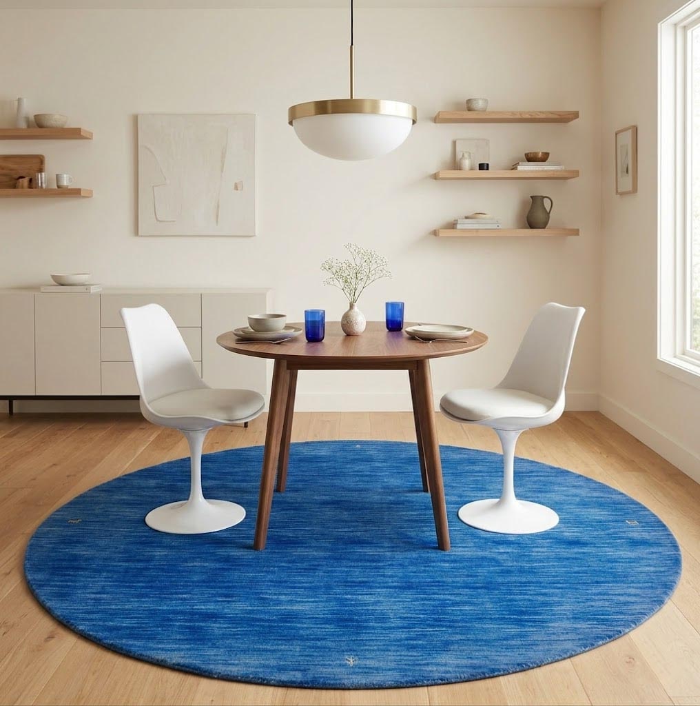 Solid Blue 6X6 Oriental Modern Round Rug - 2