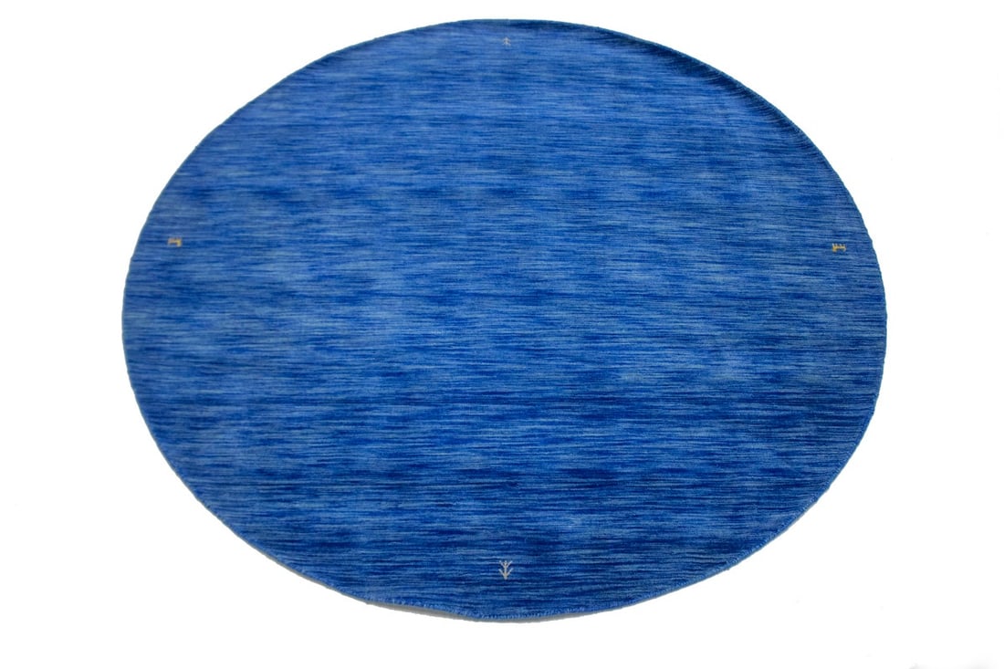 Solid Blue 6X6 Oriental Modern Round Rug - 3