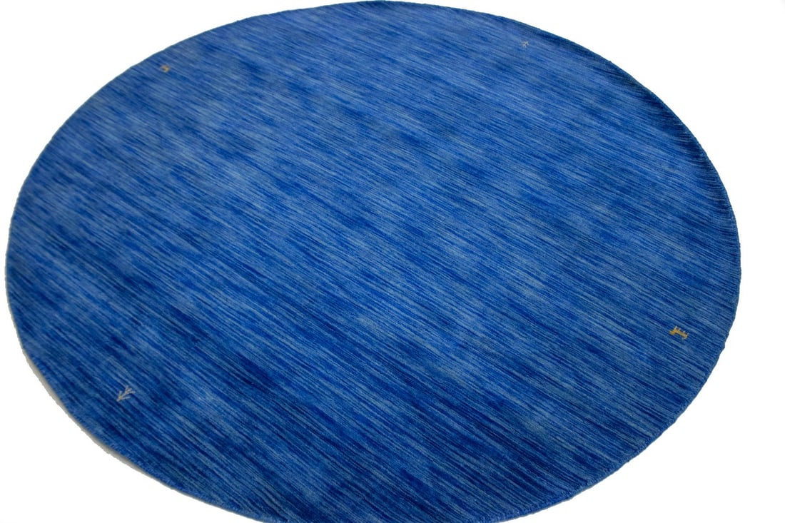 Solid Blue 6X6 Oriental Modern Round Rug - 4