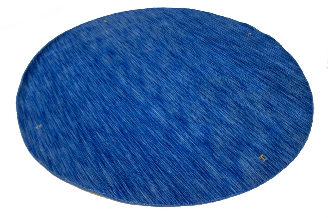 Solid Blue 6X6 Oriental Modern Round Rug - 5