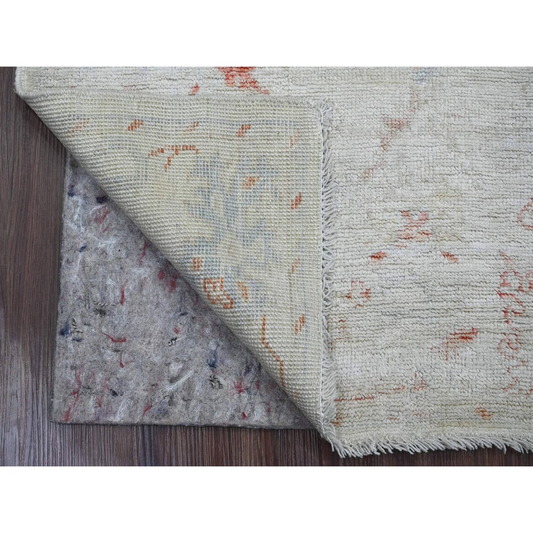 Bone White Leaf Motif Angora Oushak Hand Knotted All Wool Oriental Rug - 2