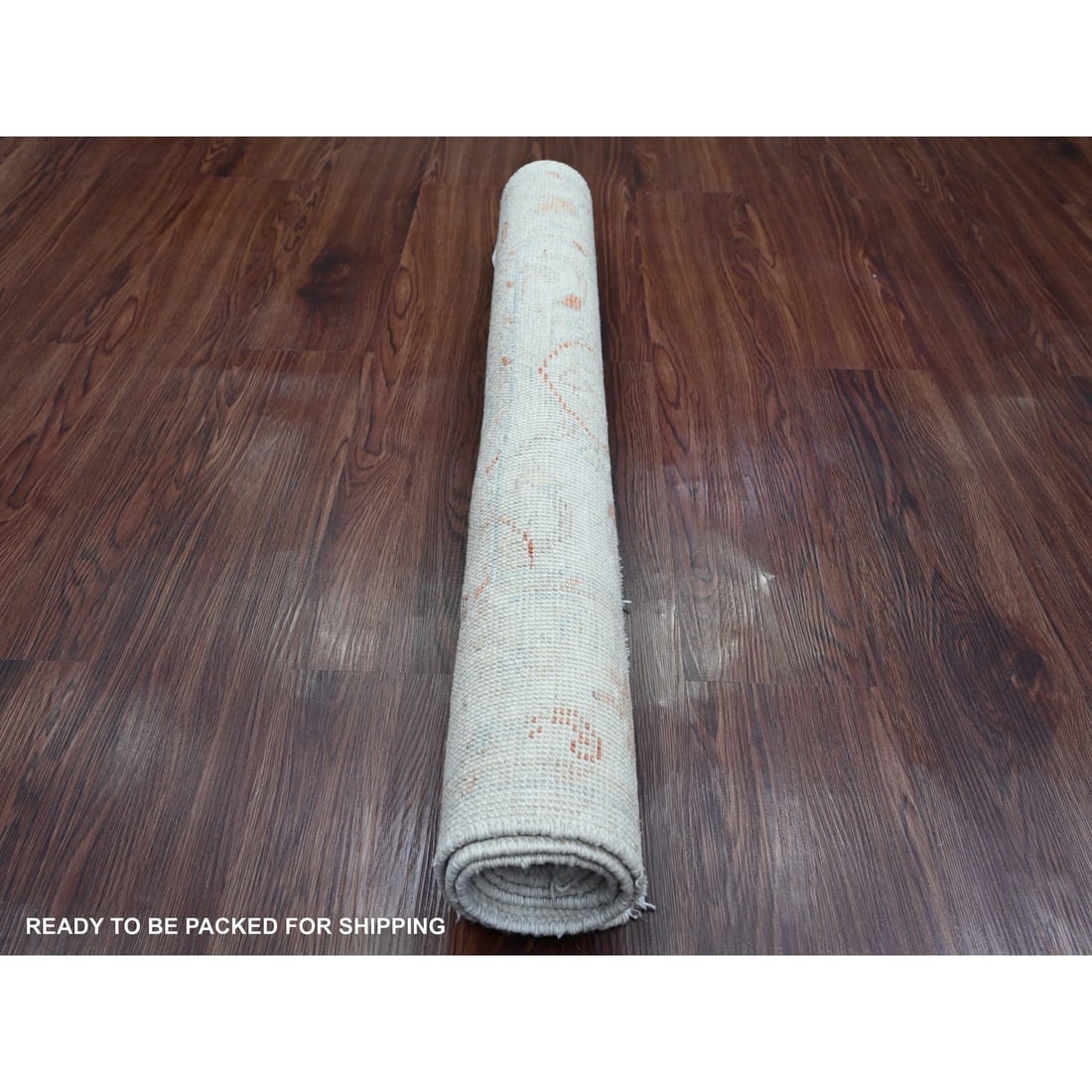 Bone White Leaf Motif Angora Oushak Hand Knotted All Wool Oriental Rug - 4