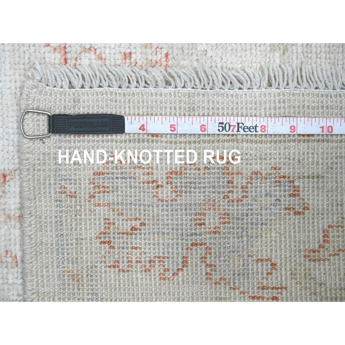 Bone White Leaf Motif Angora Oushak Hand Knotted All Wool Oriental Rug - 6