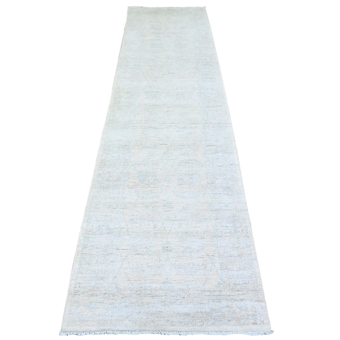 Daisy White Washed Out Peshawar Wool Hand Knotted Runner Oriental Rug (1 of 6)