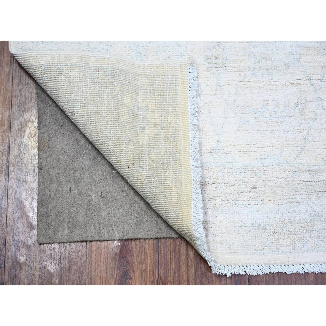 Daisy White Washed Out Peshawar Wool Hand Knotted Runner Oriental Rug - 2
