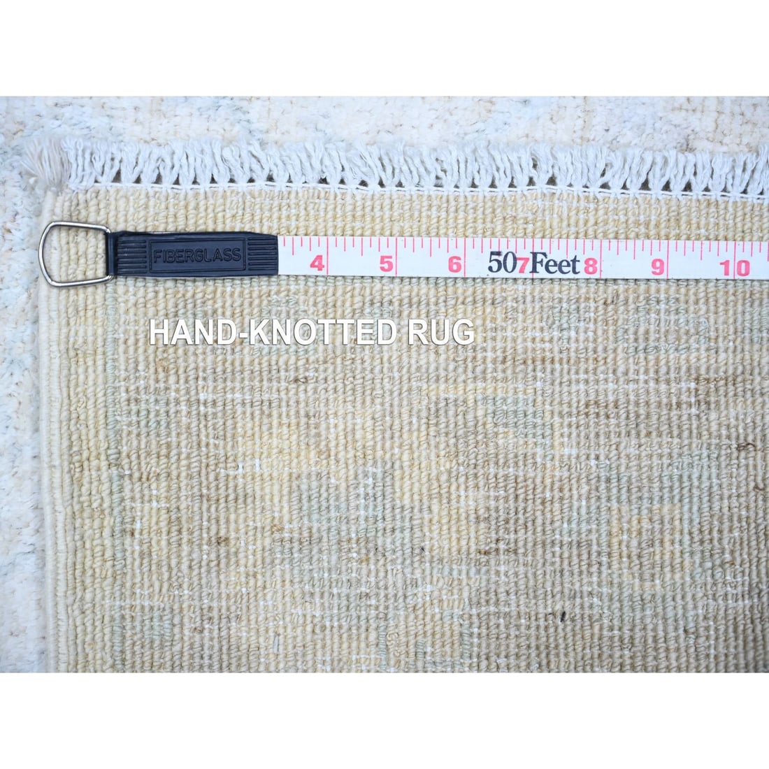 Daisy White Washed Out Peshawar Wool Hand Knotted Runner Oriental Rug - 6