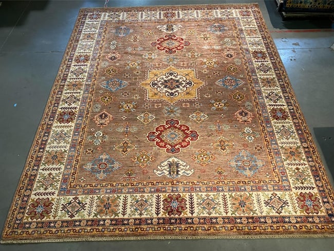 EXQUISITE FINE SUPER KAZAK RUG 8'.5"x10'.3": Title:EXQUISITE FINE SUPER KAZAK RUG 8'.5"x10'.3" Description:8'.5"x10'.3" Super quality Unique design Kazak Rug, hand spun and hand knotted rug in Pakistan 100% Vegge Dye natural wool with beautiful