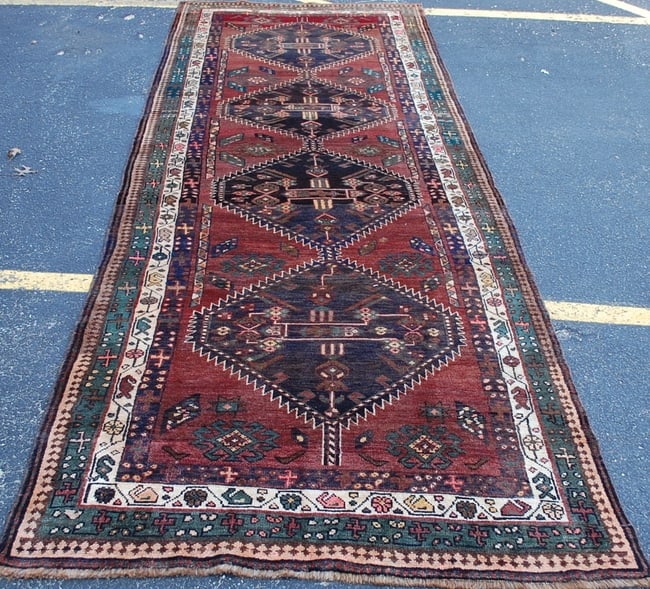 Persian BIJAR RUG 4'1" x 12'9": Title: Persian BIJAR RUG 4'1" x 12'9" Description:OLD,ANTIQUE DETAILED FINE CLASSIC VILLAGE WOVEN ALL WOOL Persian -BIJAR HALVAI ORIENTAL RUG with exact size of 4'1" x 12'9" detailed design field