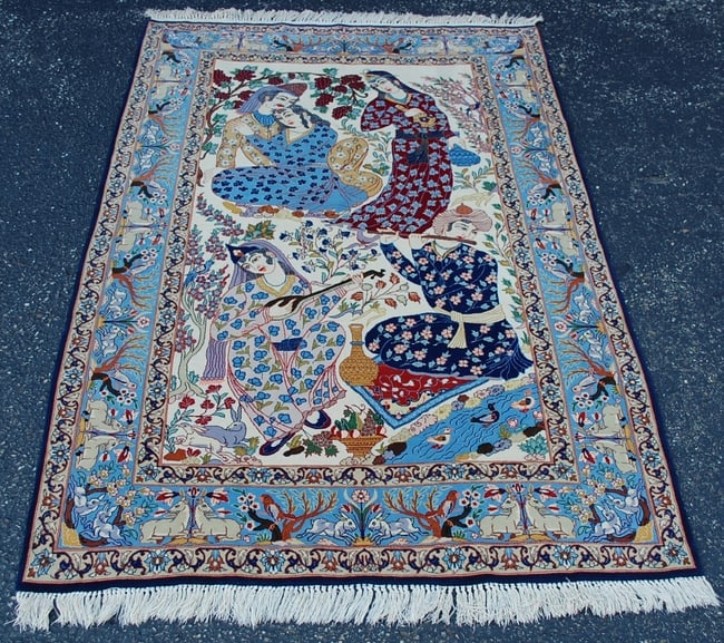 Persian ISFAHAN RUG 3'7"x5'5": Title: Persian ISFAHAN RUG 3'7"x5'5" Description:PRIVATE COLLECTION ANTIQUE WOVEN PRE REVOLUTION MUST SEE BEAUTY HIGH KPSI WITH KURK WOOL WOVEN ON SILK FOUNDATION OLD Persian ISFAHAN or ESPAHAN
