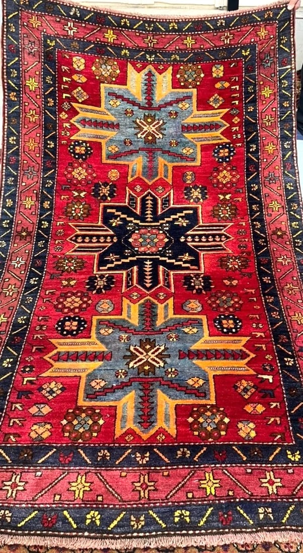 Hand Knotted Karabagh Tribal Wool Red Caucasian Oriental Rug 4'4" x 7" - 5