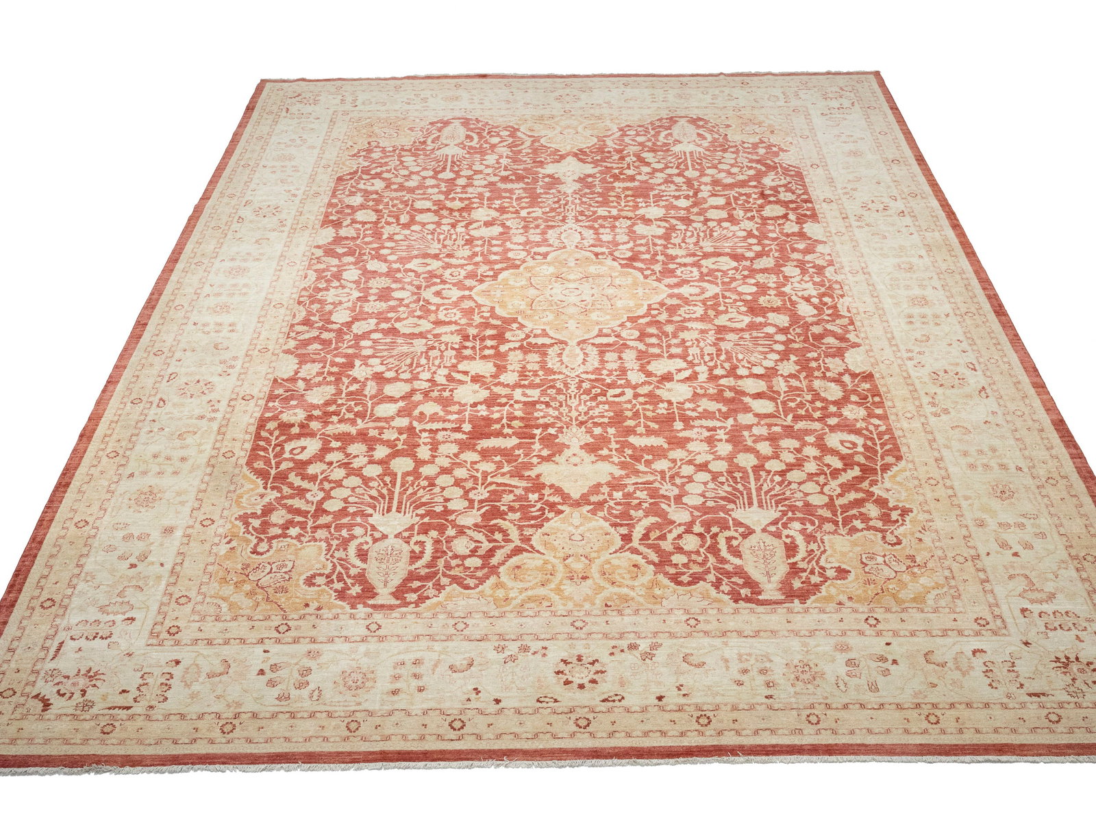 Red Floral 13X17 Oushak Peshawar Oriental Rug - 19