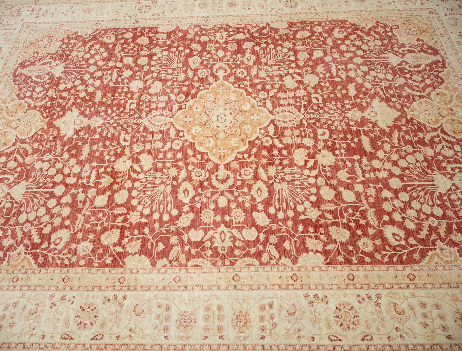 Red Floral 13X17 Oushak Peshawar Oriental Rug - 4