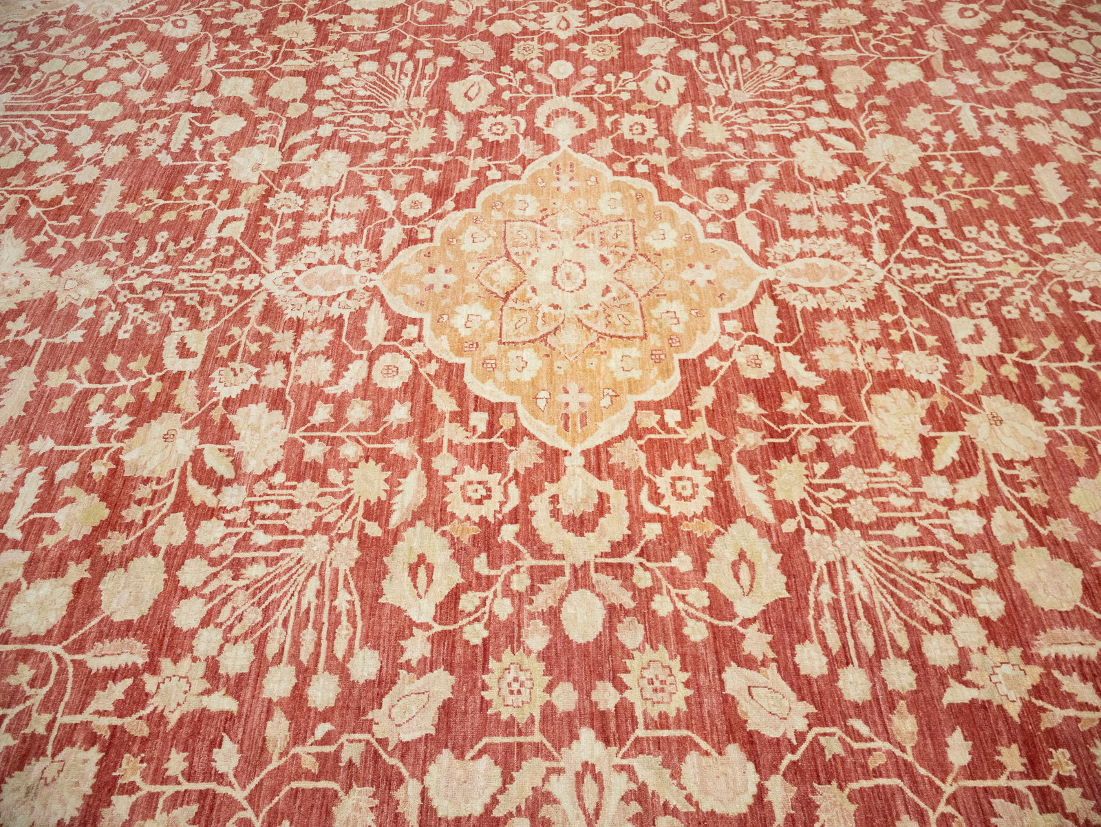Red Floral 13X17 Oushak Peshawar Oriental Rug - 7
