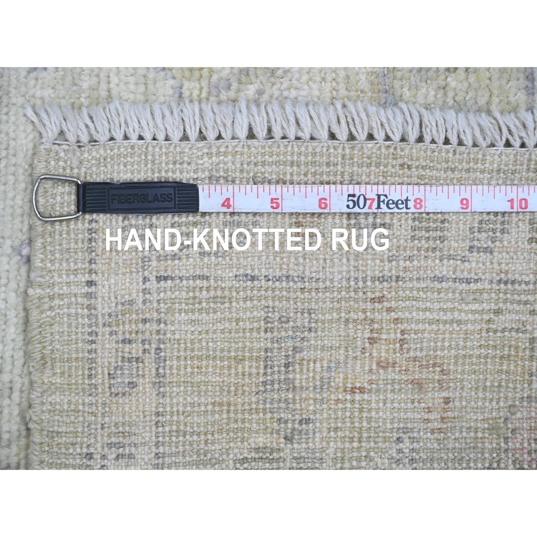 Green Hand Knotted Afghan Angora Oushak Leaf Design Wool Square Rug - 6