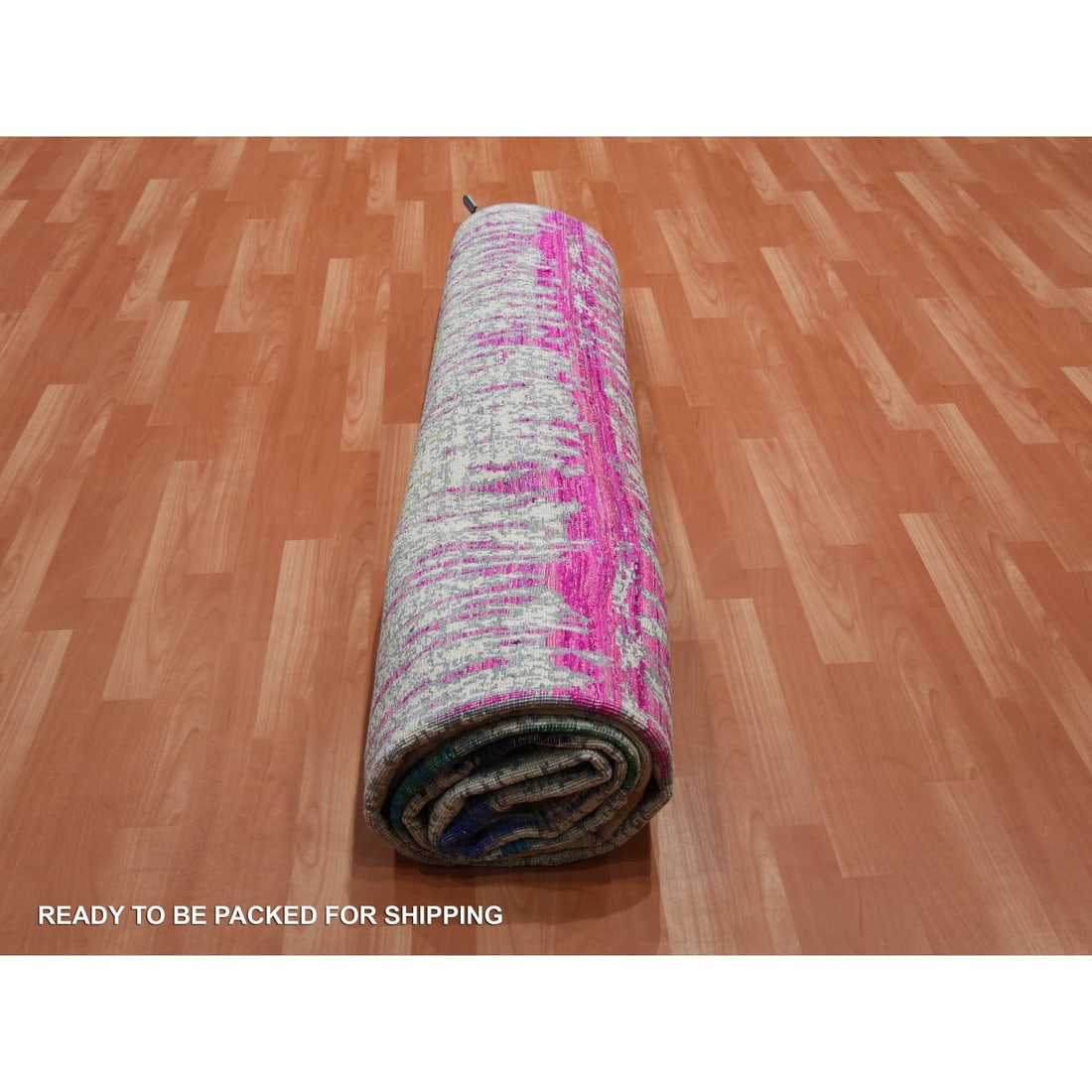 Ivory, THE CARDIAC, Sari Silk with Textured Wool Hand Knotted, Rug - 9