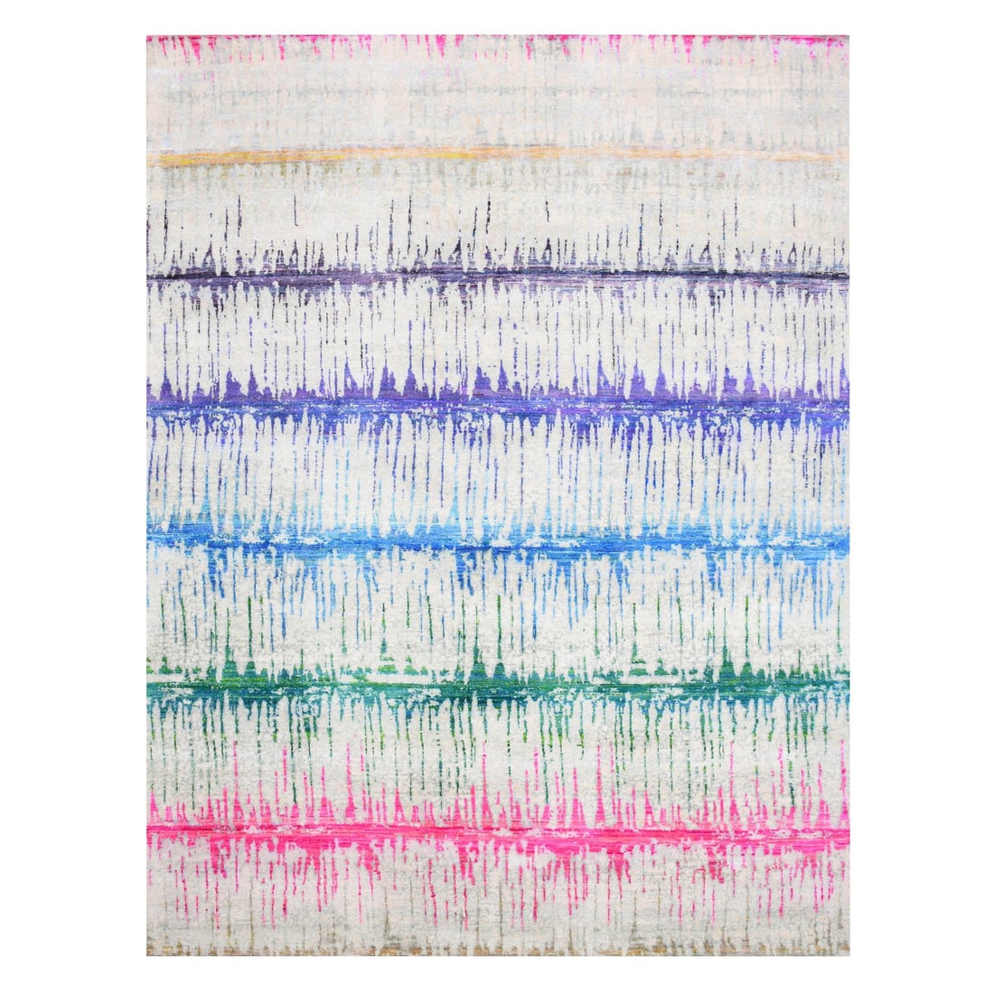 Ivory, THE CARDIAC, Sari Silk with Textured Wool Hand Knotted, Rug: Title: Ivory, THE CARDIAC, Sari Silk with Textured Wool Hand Knotted, Rug Description:This is a truly genuine one-of-a-kind. It has been Knotted for months and months in the centuries-old weaving craf