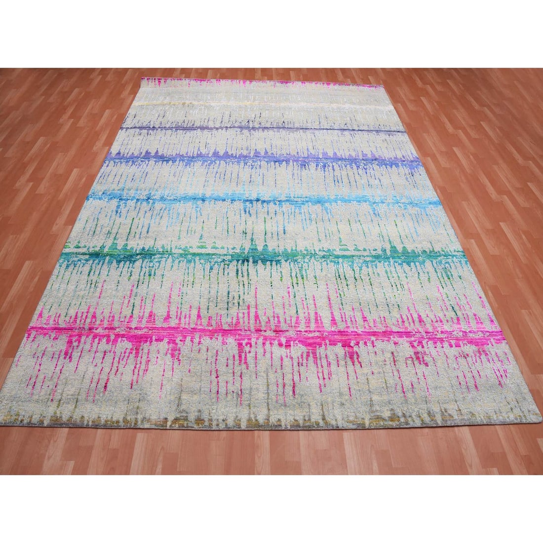 Ivory, THE CARDIAC, Sari Silk with Textured Wool Hand Knotted, Rug - 2