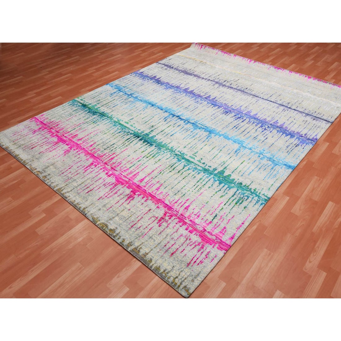 Ivory, THE CARDIAC, Sari Silk with Textured Wool Hand Knotted, Rug - 3