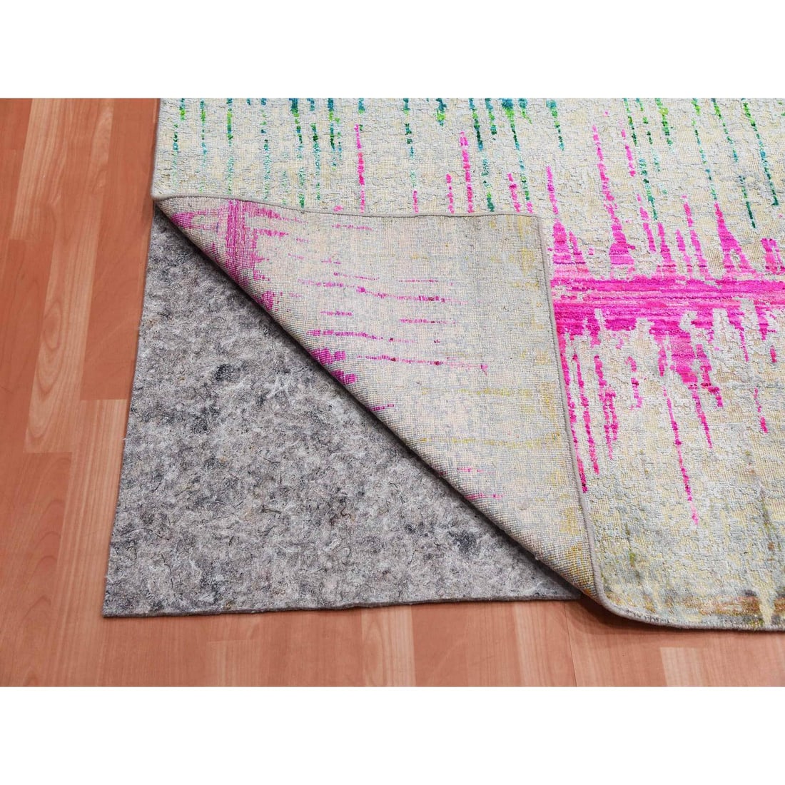Ivory, THE CARDIAC, Sari Silk with Textured Wool Hand Knotted, Rug - 4