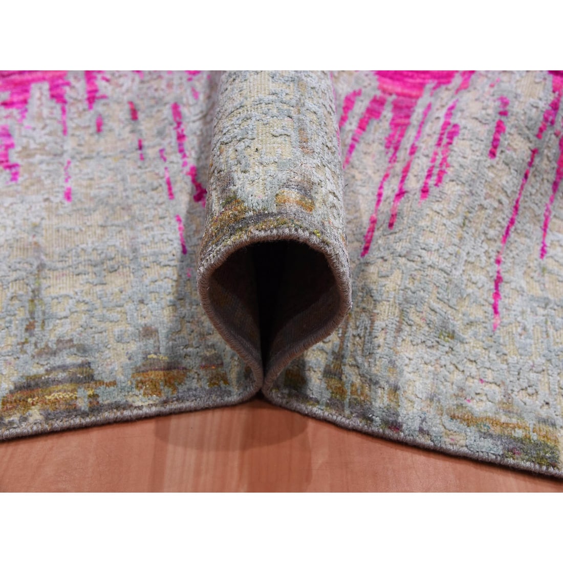 Ivory, THE CARDIAC, Sari Silk with Textured Wool Hand Knotted, Rug - 5
