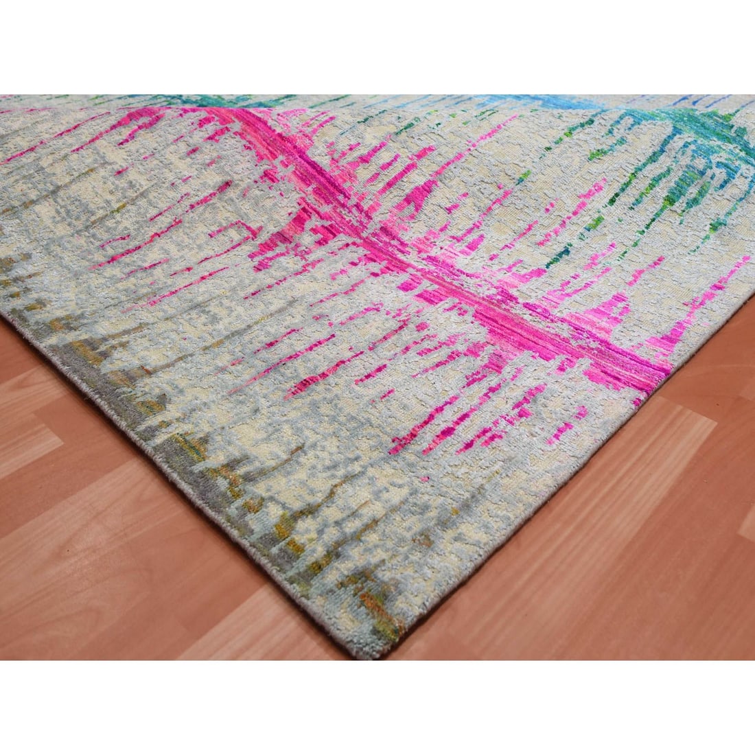 Ivory, THE CARDIAC, Sari Silk with Textured Wool Hand Knotted, Rug - 6