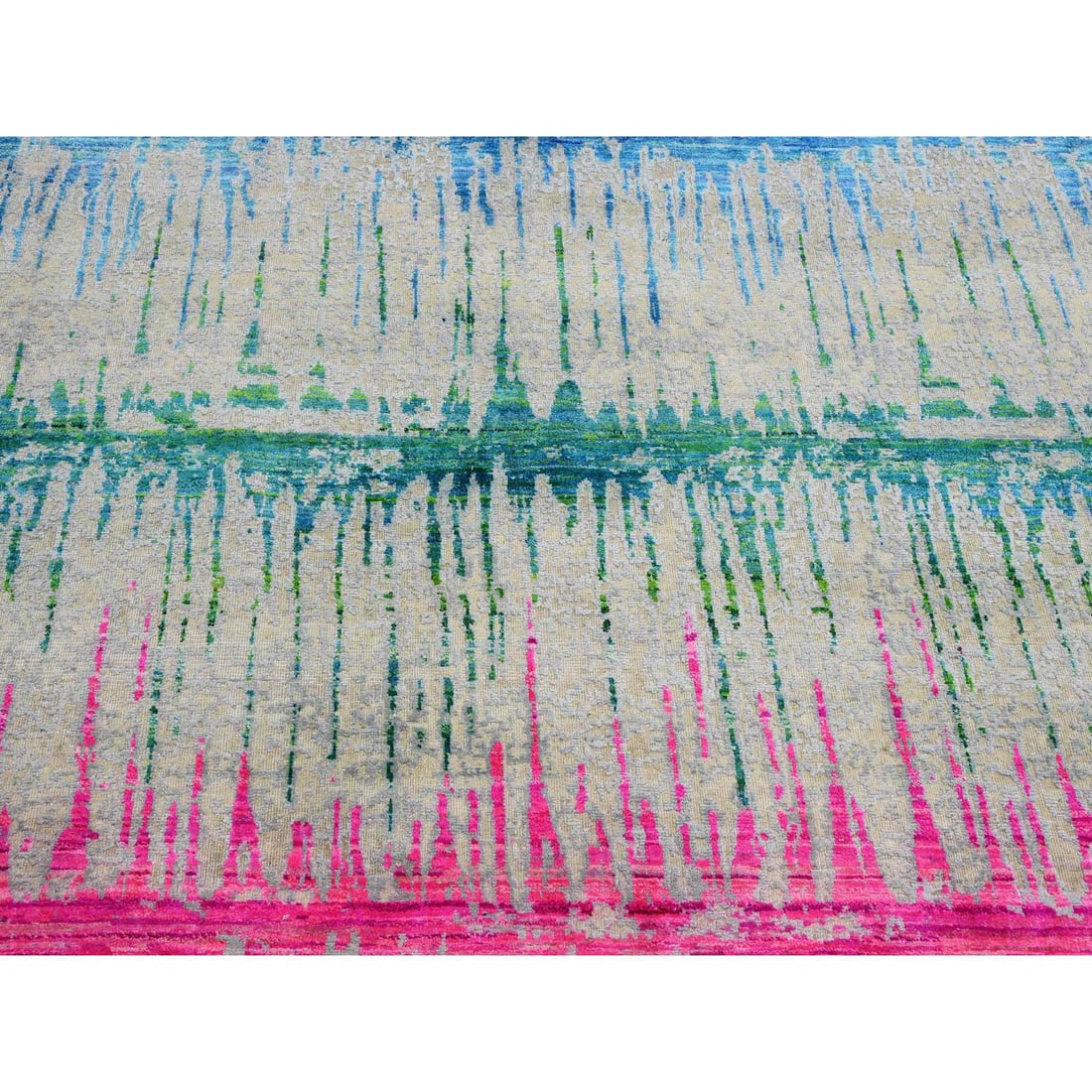 Ivory, THE CARDIAC, Sari Silk with Textured Wool Hand Knotted, Rug - 8