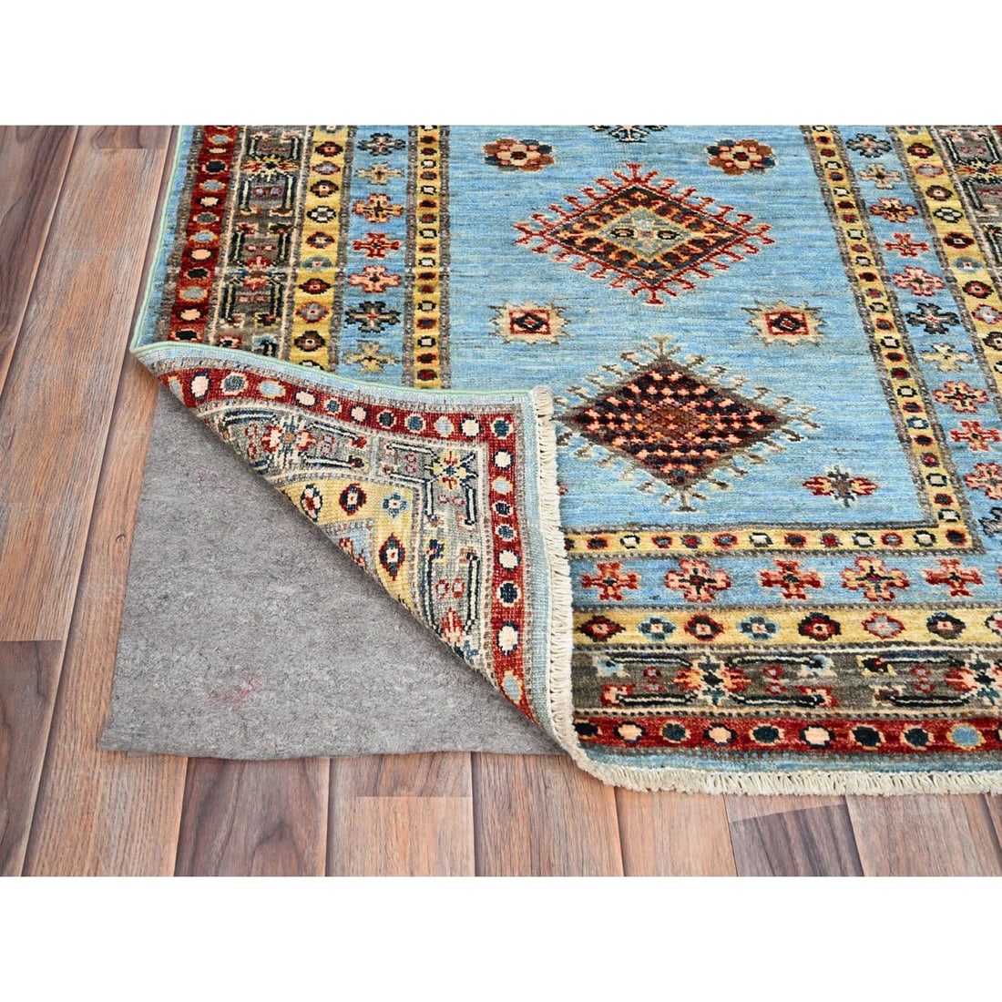 Afton Blue, Hand Knotted, Super Kazak All Over Design, Natural Dyes - 3