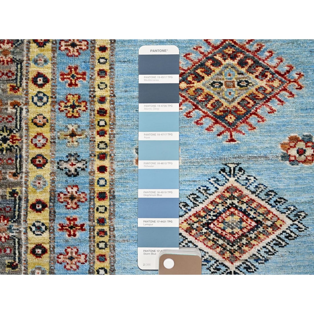 Afton Blue, Hand Knotted, Super Kazak All Over Design, Natural Dyes - 4