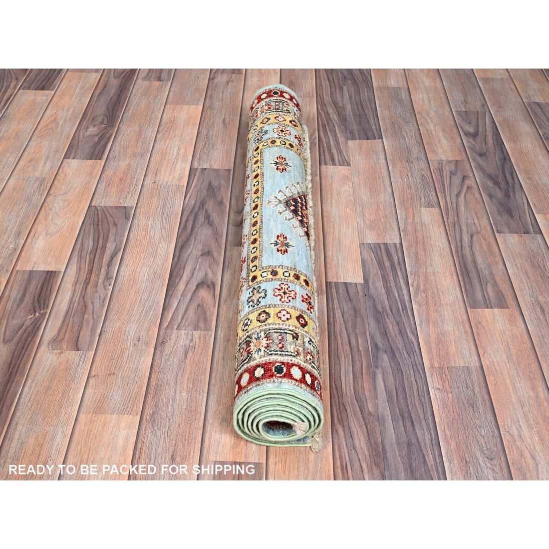 Afton Blue, Hand Knotted, Super Kazak All Over Design, Natural Dyes - 5