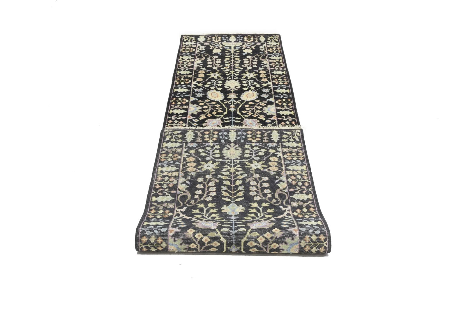 Black Floral 2'5X10'2 Osh Chobi Oriental Runner Rug - 17