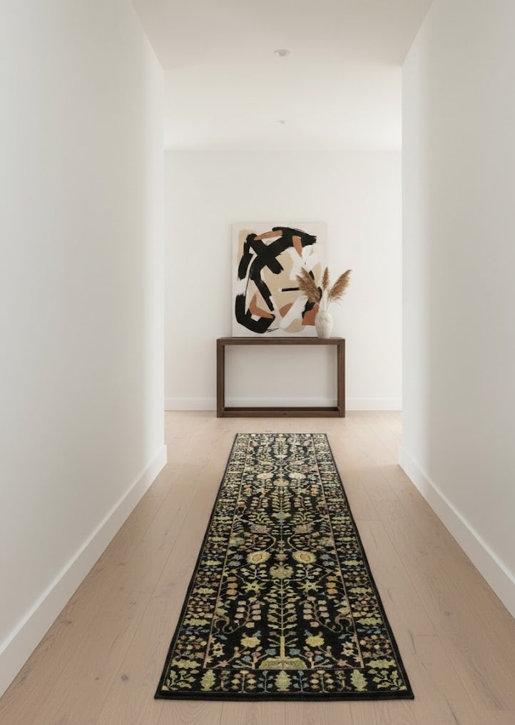 Black Floral 2'5X10'2 Osh Chobi Oriental Runner Rug - 2