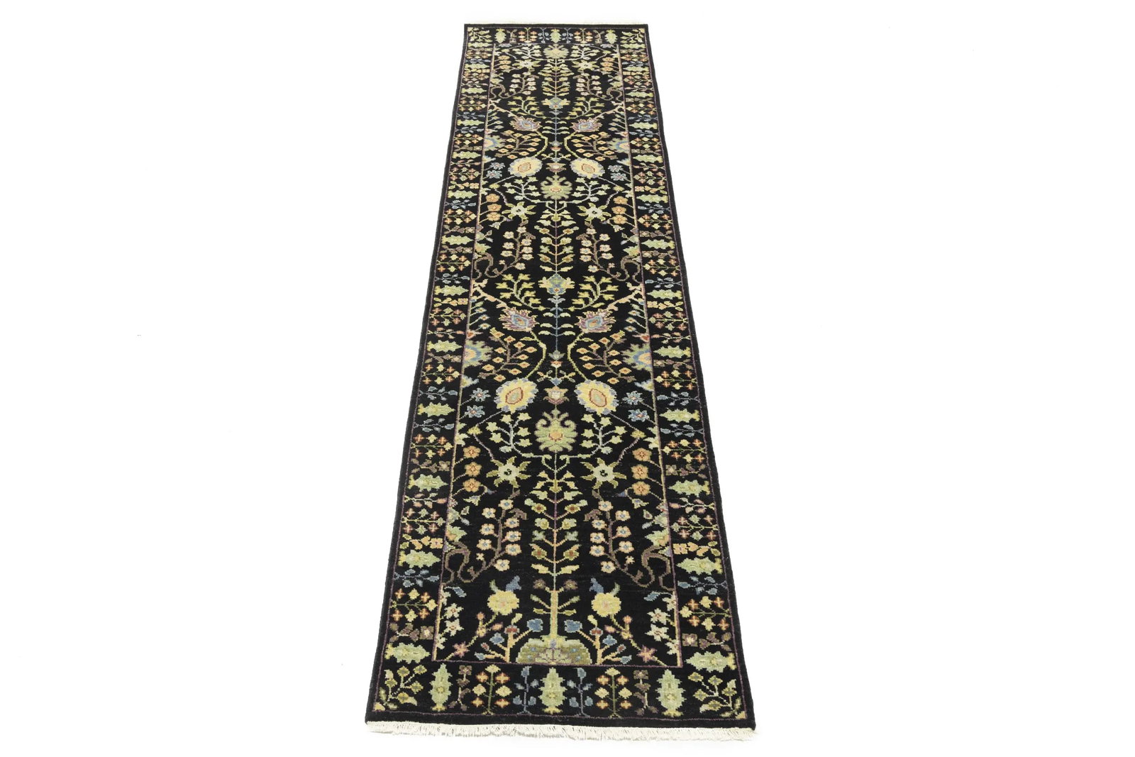 Black Floral 2'5X10'2 Osh Chobi Oriental Runner Rug - 3