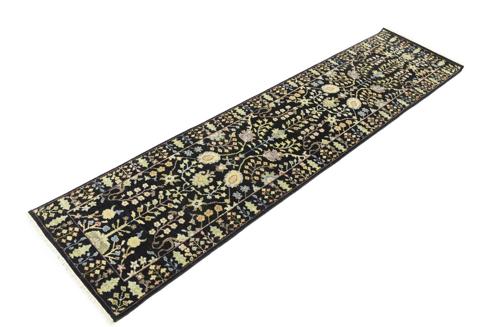 Black Floral 2'5X10'2 Osh Chobi Oriental Runner Rug - 4