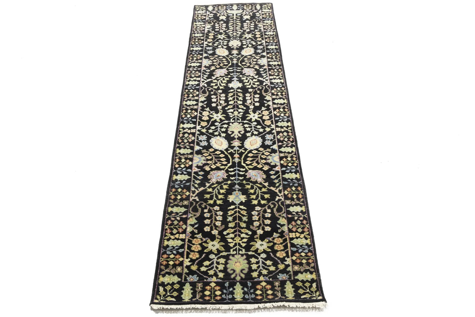 Black Floral 2'5X10'2 Osh Chobi Oriental Runner Rug - 5