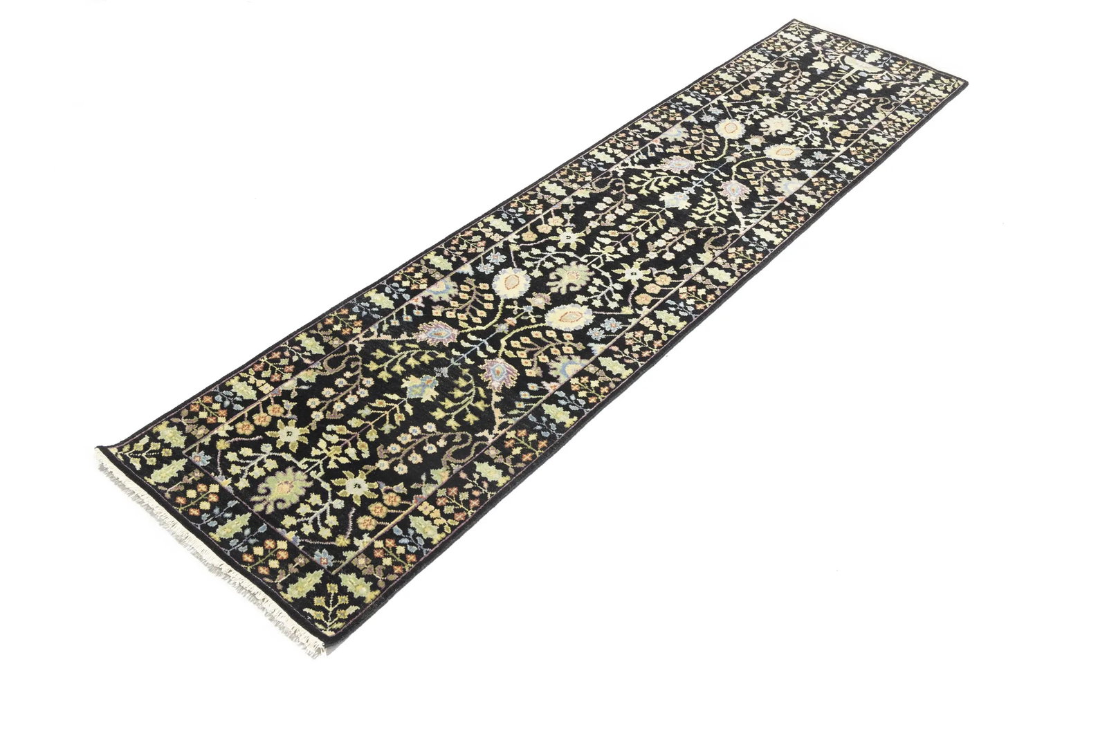 Black Floral 2'5X10'2 Osh Chobi Oriental Runner Rug - 6